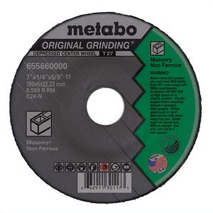 Metabo® 655660000 Original Grinding® General Purpose Depressed Center Wheel with Hub, 7 in dia x 1/4 in Thick, C24N Grit