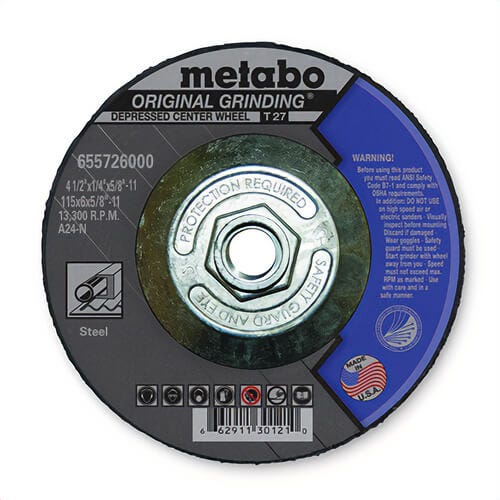 Metabo® 655726000 Original Grinding® GP Depressed Center Wheel with Hub, 4-1/2 in dia x 1/4 in Thick, A24N Grit, Aluminum Oxide