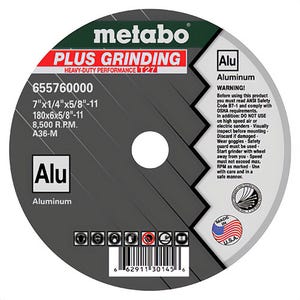Metabo® 655760000 Plus Grinding Type 27 Aggressive Cool Cutting Depressed Center Wheel with Hub, 7 in dia x 1/4 in Thick, A36M