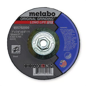 Metabo® 655782000 Original Grinding® Long Life General Purpose Depressed Center Wheel with Hub, 7 in dia x 1/4 in Thick, A24R Grit