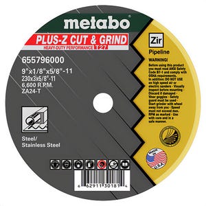 Metabo® 655796000 Plus-Z Cut & Grind Type 27 Depressed Center Wheel, 9 in dia x 1/8 in Thick, ZA24T Grit, Zirconia Alumina