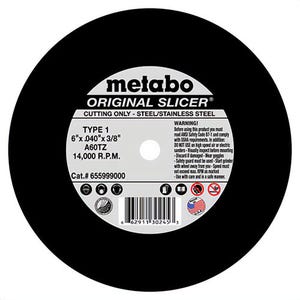 Metabo® 655999000 Original Slicer® Type 1 Straight Cut-Off Wheel, 6 in dia x 0.04 in Thick, 3/8 in Center Hole, 60 Grit