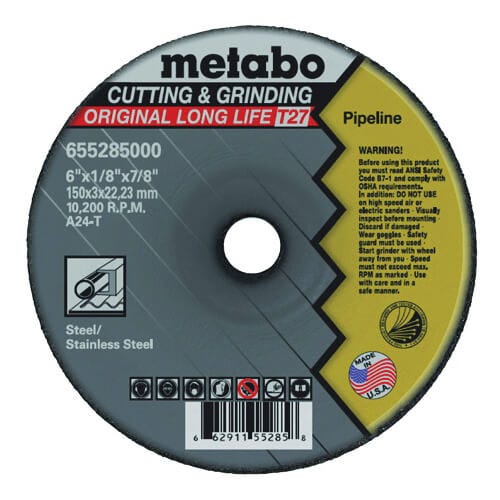Metabo® 655285000 Original Long Life Cutting & Grinding GP Depressed Center Wheel, 6 in dia x 1/8 in Thick, 7/8 in Center Hole