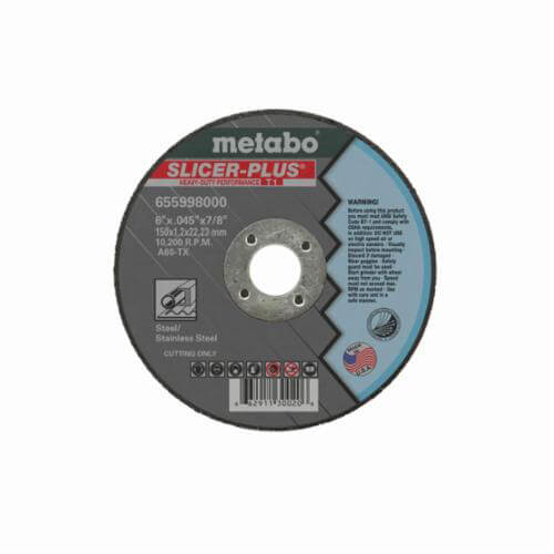 Metabo® 655998000 Slicer Plus Cut-Off Wheel, 6 in dia x 0.045 in Thick, 7/8 in Center Hole, 60 Grit, Aluminum Oxide Abrasive