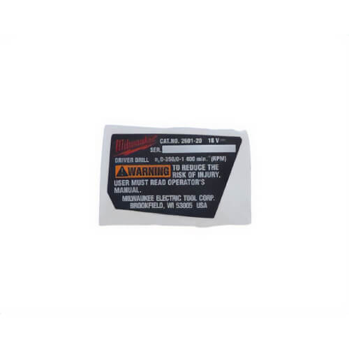 Milwaukee® 12-20-0800 Replacement Service Nameplate, for use with 2601 Compact Driver Drill