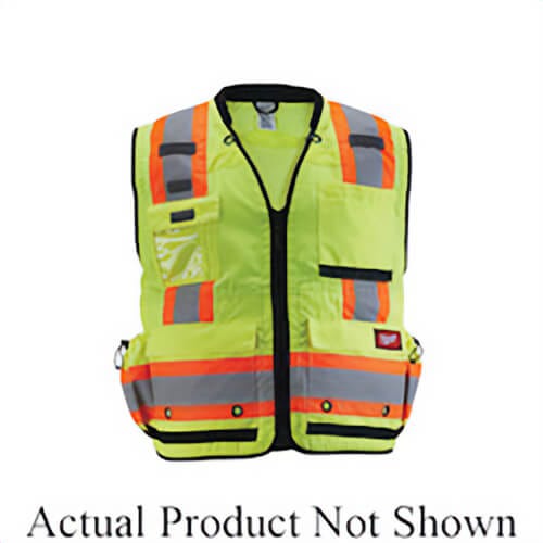 Milwaukee® 48-73-5163 Surveyor's Safety Vest, 2XL/3XL, Hi-Viz Yellow, 600D Woven, Hook and Loop/Zipper Closure, 27 Pockets