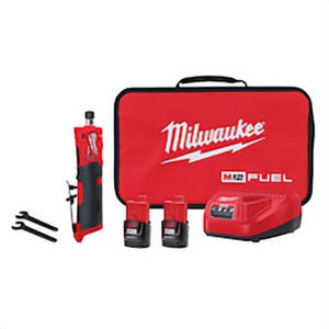 Milwaukee® M12 Fuel™ 2486-22 Cordless Die Grinder, 12 V, 2 Ah M12™ Redlithium™ CP2.0 Lithium-Ion Battery, Black/Red