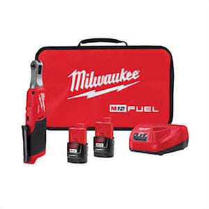 Milwaukee® 2566-22 M12 Fuel™ High-Speed Cordless Ratchet Kit, 1/4 in Drive, 0 to 35 ft-lb Torque, 0 to 450 rpm Speed, 12 V