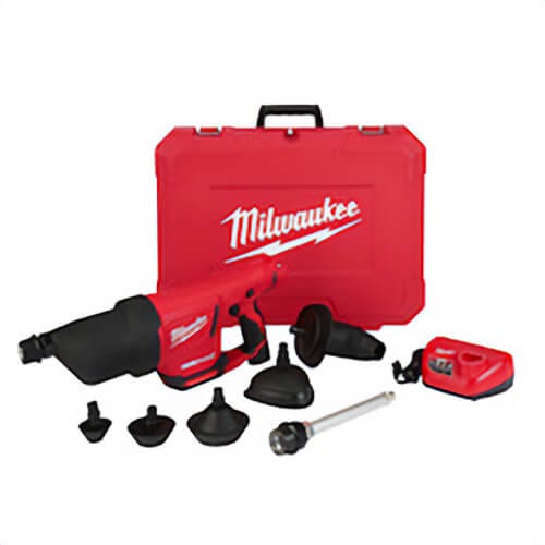 Milwaukee® M12™ 2572B-21 Kit Cordless Drain Cleaning Air Gun Kit, 1 to 4 in Drain Line, 35 ft Max Run, 12 VDC, Plastic Housing