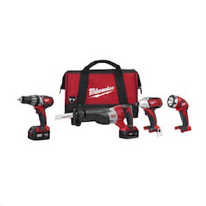 Milwaukee® M18™ 2696-24 4-Tool Kit Cordless Combination Kit, Tools: Hammer Drill, Impact Wrench, 18 VDC, 3 Ah Li-Ion, Keyless Blade