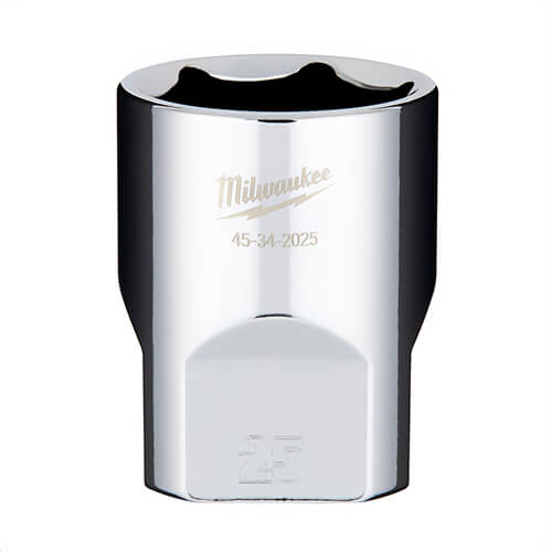 Milwaukee® 45-34-2025 Standard Socket, 1/2 in, 25 mm, 6 Points, Polished Chrome