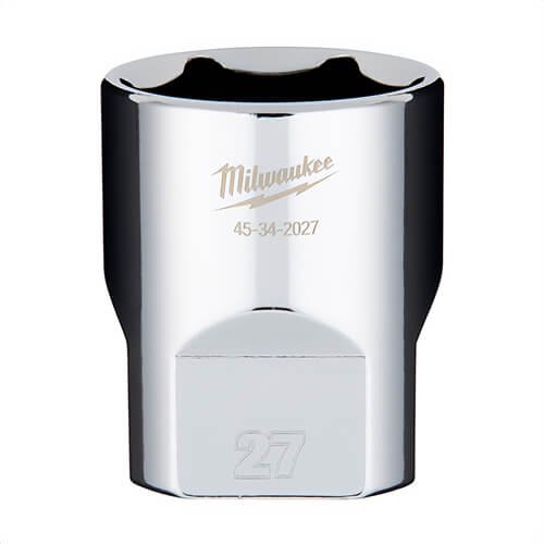 Milwaukee® 45-34-2027 Standard Socket, 1/2 in, 27 mm, 6 Points, Polished Chrome