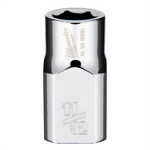 Milwaukee® 45-34-8000 Standard Socket, 3/8 in, 11/32 in, 6 Points, Polished Chrome