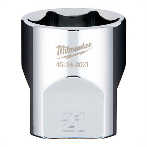 Milwaukee® 45-34-8021 Standard Socket, 3/8 in, 21 mm, 6 Points, Polished Chrome