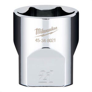 Milwaukee® 45-34-8021 Standard Socket, 3/8 in, 21 mm, 6 Points, Polished Chrome