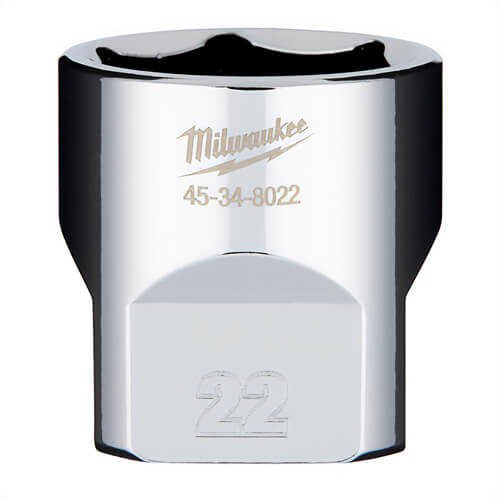 Milwaukee® 45-34-8022 Standard Socket, 3/8 in, 22 mm, 6 Points, Polished Chrome