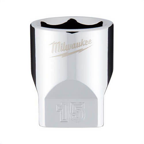 Milwaukee® 45-34-9041 Standard Socket, 1/4 in, 15 mm, 6 Points, Polished Chrome