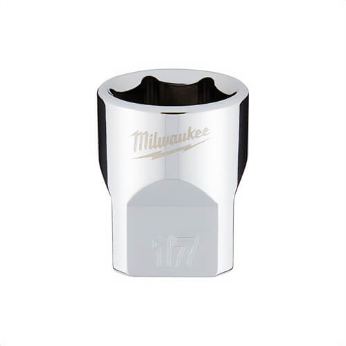 Milwaukee® 45-34-9087 Standard Socket, 3/8 in, 17 mm, 6 Points, Polished Chrome