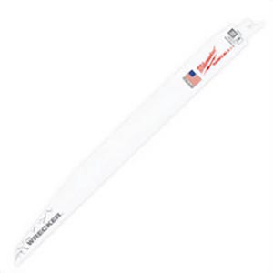 Milwaukee® Sawzall® The Wrecker™ 48-00-8711 Straight Back Reciprocating Saw Blade, 12 in L x 1 in W, 8 TPI, Bi-Metal Body, Universal/Toothed Edge Tang