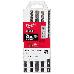 Milwaukee® 48-20-7498 MX4™ Rotary Hammer Drill Kit, 3/16 in Minimum Drill Bit, 1/2 in Maximum Drill Bit, 5 pc, Carbide/Steel
