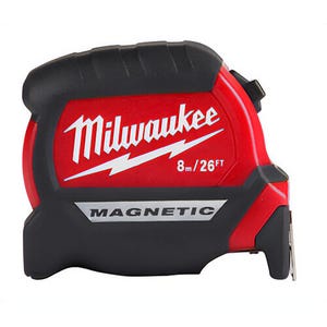 Milwaukee® 48-22-0326 Compact Magnetic Wide Measuring Tape with Belt Clip, 26 ft L x 1 in W Blade, Steel Blade