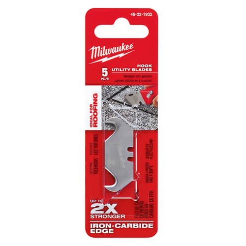 Milwaukee® 48-22-1932 Double Ended Utility Knife Blade, 5 pc, Micro Carbide Metal, Hook, Sharp Point