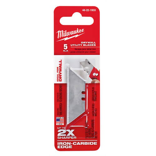 Milwaukee® 48-22-1933 Utility Knife Blade, Micro Carbide Metal, Sharp Point/Straight Edge, 2-3/8 in L x 3/4 in W Blade, 5 pc