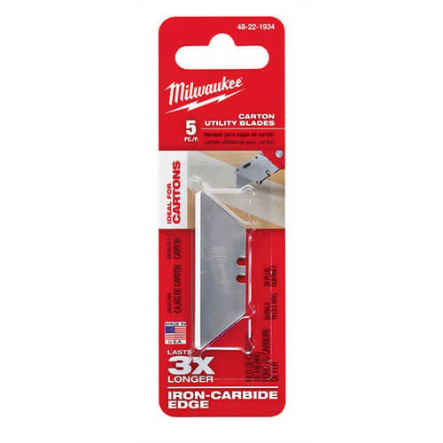 Milwaukee® 48-22-1934 Utility Knife Blade, Micro Carbide Metal, Round Point/Straight Edge, 2-3/8 in L x 3/4 in W Blade, 5 pc
