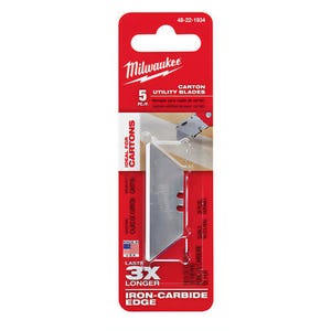 Milwaukee® 48-22-1934 Utility Knife Blade, Micro Carbide Metal, Round Point/Straight Edge, 2-3/8 in L x 3/4 in W Blade, 5 pc