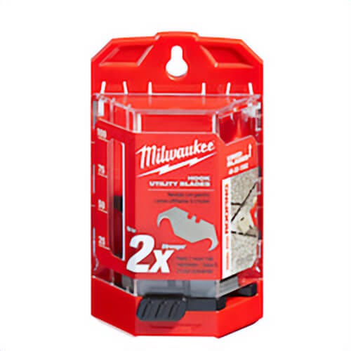 Milwaukee® 48-22-1952 50 pc Double Ended Utility Knife Blade with Dispenser, Micro Carbide Metal, Hook, Sharp Point, 1-7/8 in L x 3/4 in W Blade
