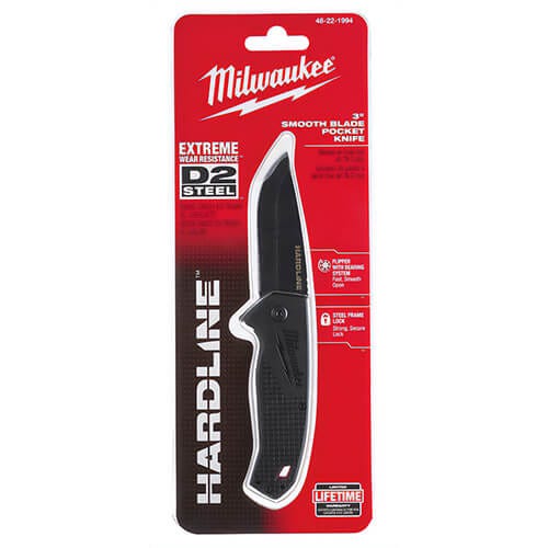 Milwaukee® 48-22-1994 Hardline™ Smooth Blade Pocket Knife, D2 Steel Blade, 3 in