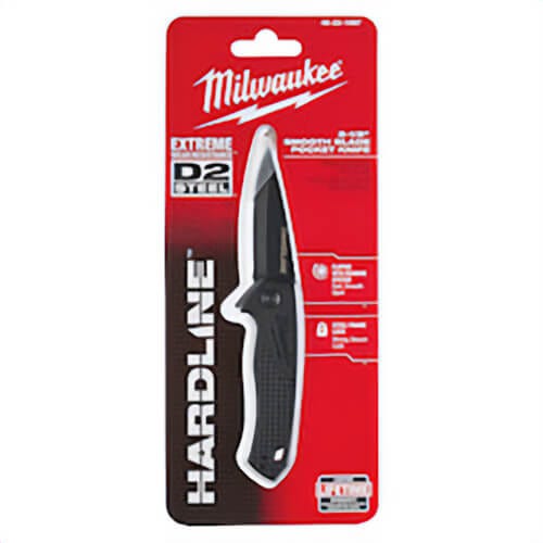Milwaukee® Hardline™ 48-22-1997 Lockable Blade Folding Pocket Knife, D2 Steel Drop Point Smooth Blade, 2-1/2 in L Blade, Stainless Steel Grip