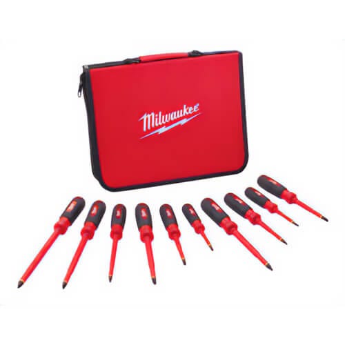 Milwaukee® 48-22-2210 ECX™ Screwdriver Set, 10 pc, 1/4 to 3 in Drive, Polycarbonate Handle/Round Steel Shank, Straight Handle