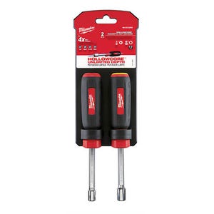 Milwaukee® 48-22-2502 HollowCore™ Magnetic Nut Driver Set, 2 pc, 7 in OAL, Cushion Grip Handle, Steel, Polished Chrome