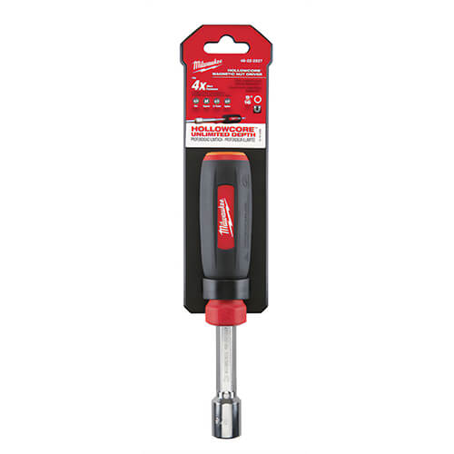 Milwaukee® 48-22-2527 HollowCore™ Magnetic Nut Driver, 9/16 in, Hex Shank, Black/Red, Polished Chrome