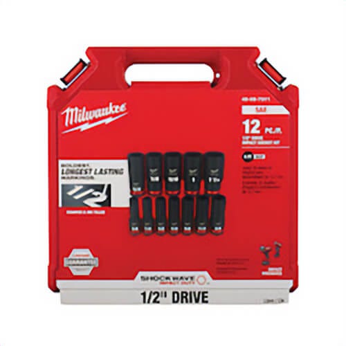 Milwaukee® Shockwave™ Impact Duty™ 49-66-7011 Deep Socket Set, ASME Specified, 6 Points, 1/2 in Drive, 12 pc, Hex