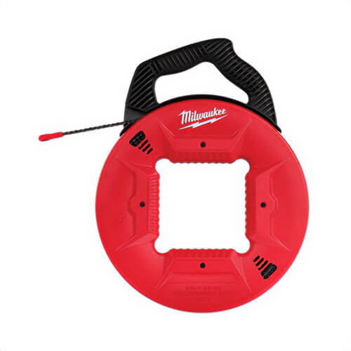 Milwaukee® 48-22-4165 Fish Tape with Non-Conductive Tip, 100 ft L Tape, Round Profile, Polyester Tape, Black/Red