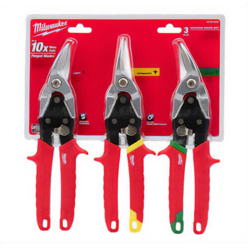 Milwaukee® 48-22-4533 3 pc Aviation Snip Set, 18 ga Cold Rolled Steel/22 ga Stainless Steel Cutting, 5 in L of Cut, Steel Blade