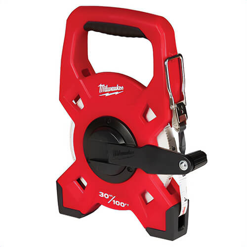 Milwaukee® 48-22-5330 Lockable Fiberglass Open Reel Long Tape, 100 ft L x 1/2 in W Blade, Fiberglass Blade