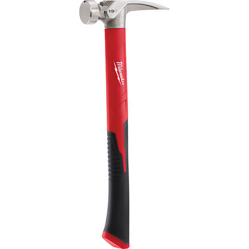 Milwaukee® 48-22-9316 Framing Hammer, 15-1/4 in OAL, Smooth Face, 19 oz Steel Head, Asymmetrical Anti-Ring Straight Claw, Fiberglass/Poly Handle