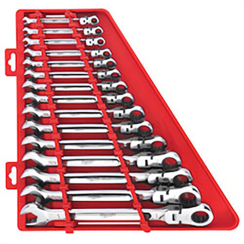 Milwaukee® 48-22-9413 Flex Head Ratcheting Non-Lockable Combination Wrench Set, 15 pc, 1/4 to 1 in, Polished Chrome