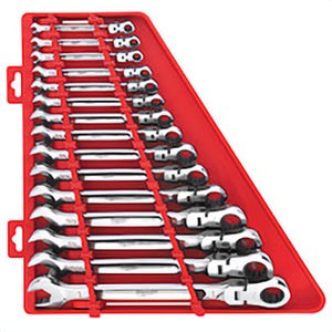 Milwaukee® 48-22-9413 Flex Head Ratcheting Non-Lockable Combination Wrench Set, 15 pc, 1/4 to 1 in, Polished Chrome