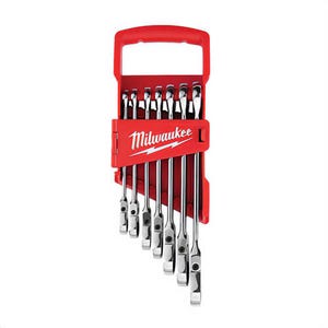 Milwaukee® 48-22-9429 Flex Head Ratcheting Non-Lockable Combination Wrench Set, 7 pc, 3/8 to 1 in, Polished Chrome