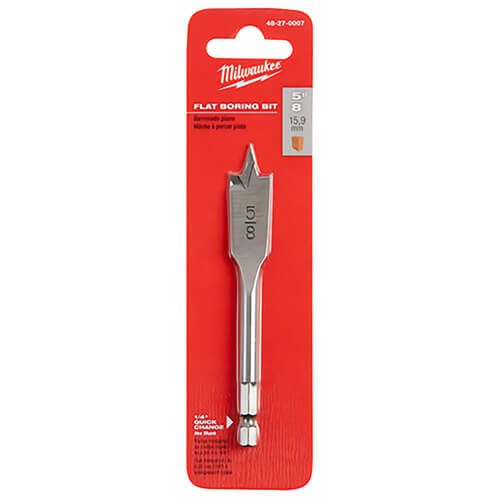 Milwaukee® 48-27-0007 Spade Boring Bit, 5/8 in dia, 4-1/2 in OAL, Flat Flute, 1/4 in Shank
