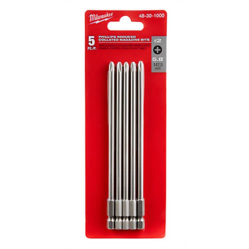 Milwaukee® 48-30-1000 5 pc Collated Magazine Bit, 5 pc, #2 Tip Size, 5.8 in L Blade, Round Shank, S2 Steel