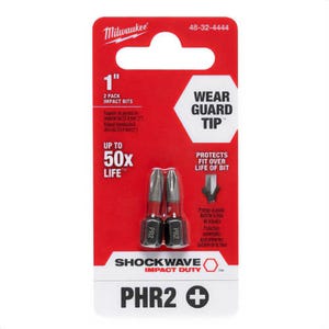Milwaukee® 48-32-4444 ShockWave™ Impact Duty™ Impact Phillips® Bit, PH2 Phillips®, 1 in, 2 pk