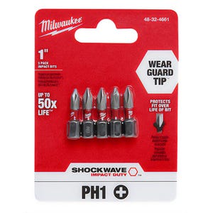 Milwaukee® 48-32-4661 ShockWave™ Impact Duty™ Impact Phillips® Bit, PH1 Phillips®, 1 in, 5 pk