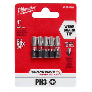 Milwaukee® 48-32-4663 ShockWave™ Impact Duty™ Impact Phillips® Bit, PH3 Phillips®, 1 in, 5 pk