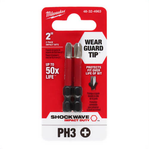Milwaukee® 48-32-4963 ShockWave™ Impact Phillips Bits, PH3, 2 in, 2 pk