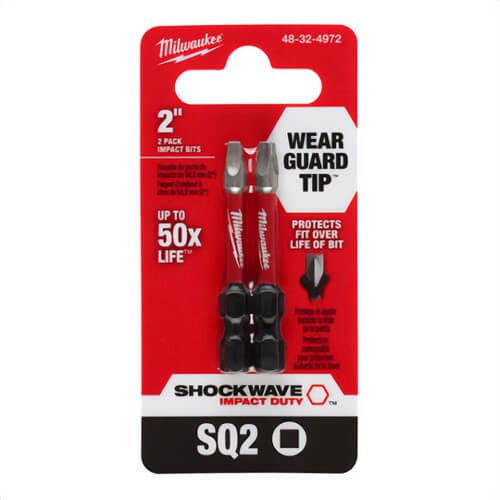 Milwaukee® 48-32-4972 ShockWave™ Impact Square Bits, SQ2, 2 in, 2 pk